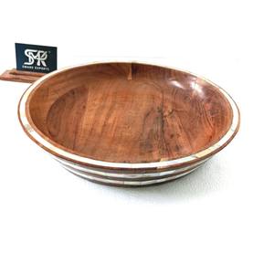 Plateau rond en bois moderne fait à la main avec bordure en nacre naturelle et motif géométrique pour la décoration de la salle de bain, rangement - Product Image 2