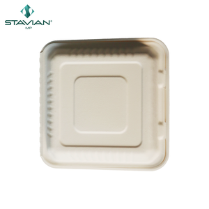 Vajilla desechable ecológica de 8x8 pulgadas a base de plantas, sin PFAS, 100 por ciento, uso alimentario superior, nueva fibra, 3 compartimentos - Product Image 3