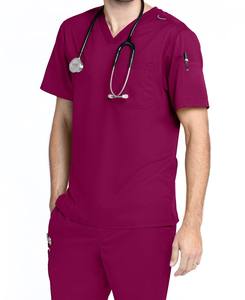Uniforme d'infirmière pour hommes, blouses d'hôpital à 2 poches, couleurs unies, manches courtes, col en V, avec emplacement pour stylo, prix de gros OEM - Product Image 6