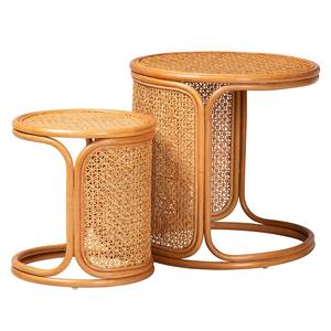 Vente en gros de tables d'appoint élégantes en rotin naturel fabriquées à la main, lot de 2 tables gigognes rondes pour salon, chambre et hôtel, décoration - Product Image 1