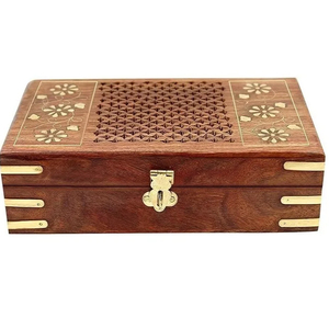 Fabricante de joyero de madera hecho a mano con incrustaciones de hueso de perla madre forma Rectangular caja de exhibición de mesa patrón cuadrado - Product Image 1
