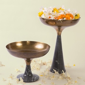 Premium Quality Metal Pedestal Bowl Tall Decorative Centerpiece with Marble Base Home Dining and Wedding Serving <b>Dinnerware</b> Bowl - Product Image 3