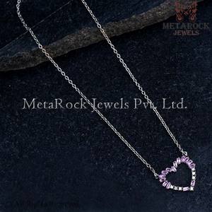 Collar con colgante de corazón de diamante hecho a mano, joyería redonda de zafiro oxidado, regalo de San Valentín, sólida plata 925 - Product Image 2