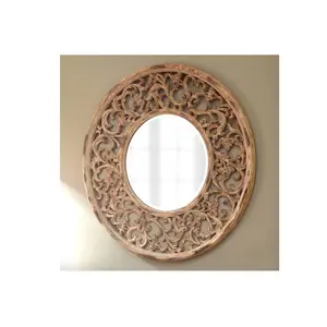 雕刻图案镜子数控工作客厅装饰墙镜木质框架天然木质浴室装饰