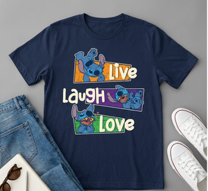 Camiseta Unisex Azul Marino 100% Algodón Premium, Camiseta con Estampado de Personajes Live Laugh Love, Camiseta Holgada de Moda Urbana Personalizada al por Mayor - Product Image 5