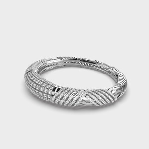 IGI Certified Lab Grown Round Diamond Pavé Dome Bangle <b>Bracelet</b> in <b>Solid</b> 925 Sterling <b>Silver</b> - Product Image 2