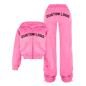 Buy Factory Price Women's Slim Fit Cotton Fleece Winter Tracksuit Set Breathable Printed Crop Custom Logo OEM Service - Product Image 4