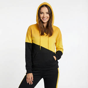 Wholesale Price Ladies Hooded Sweatshirts Two Tone <b>Patchwork</b> Pullover Custom Logo Regular Fit Drop Shoulder Winter <b>Tops</b> Hoodies - Product Image 1