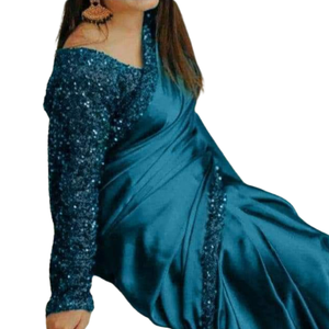 Vente à chaud de robe de soirée de mariage soyeuse sari indien pour femmes prêt-à-porter vêtements pakistanais avec Salwar Kameez - Product Image 5