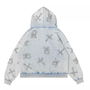 Sweat à capuche pour homme en coton 100% avec logo personnalisé en strass, poids lourd pour l'hiver - Product Image 4