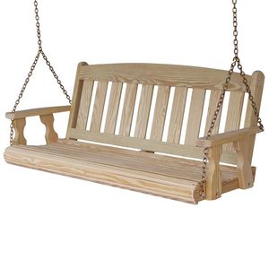 Premium grade porch <b>swing</b> made of polished <b>wood</b> with strong hanging support and vintage country style appeal - Product Image 1