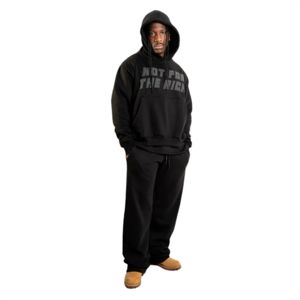 Basic Puff Logo Hoodie | Oversized 380 GSM Hoodie With Large Matte <b>Black</b> Logo | 80% Cotton 20% Polyester Streetwear Pullover - Product Image 1