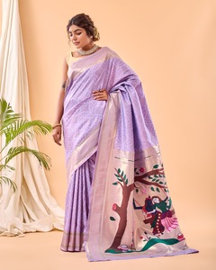Sari de Seda Suave Banarasi FABZONE, Tejido Pesado Puro con Diseño de Paithani Pallu, para Fiestas y Festivales - Product Image 3
