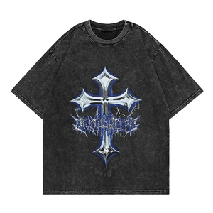 Vente en gros T-shirts vintage délavés à l'acide pour hommes col rond poids lourd coupe ample unisexe 2Xl Streetwear T-shirts OEM - Product Image 1