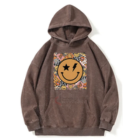 Özel Tasarım Logolu Fermuarlı Unisex Vintage Bulut Grisi Kapüşonlu Sweatshirt Nakış Baskı Çift Kapüşonlu Patchwork Eskitme Görünümlü Güneş Desenli %100 Pamuk