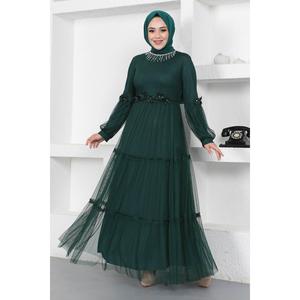 Vestido de Noche de Tul Floral Elegante para Fiesta Formal, Corte A, Largo hasta el Suelo, Manga Corta, Tallas Grandes, Cintura Natural, Cola Barrida - Product Image 1