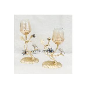 Lot de 2 bougeoirs de décoration de table pour la maison en métal de qualité supérieure avec bougeoir en verre au meilleur prix - Product Image 1