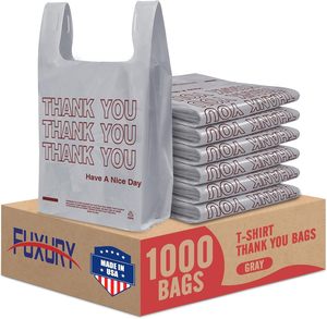 Sacs en plastique recyclables gris Fuxury Thank You pour T-shirts, 1000/paquet, 11,5x6,5x21 pouces, pour courses et plats à emporter - Product Image 4