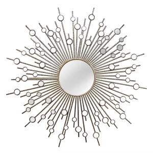 Miroir rond en métal finition dorée pour la décoration de la maison, de la salle de bain et du salon. - Product Image 3