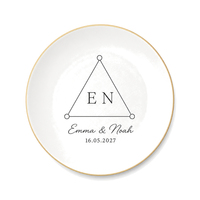 Plateau à bagues en céramique de qualité supérieure, style Art Déco, avec glaçure anti-taches, bord doré fin, motifs géométriques abstraits, pour table de chevet, comptoir ou mariage