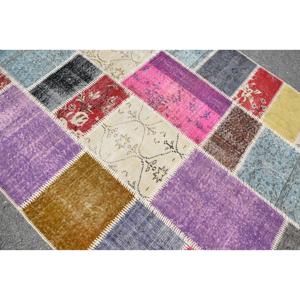 Tapis turc vintage, tapis patchwork 5,6x7,6 pieds, tapis en laine à motifs floraux violets - Product Image 5