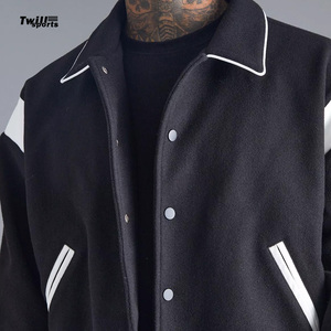 Blouson aviateur en laine pour hommes de marque tendance en gros Streetwear Letterman College avec patchs pour l'hiver - Product Image 3