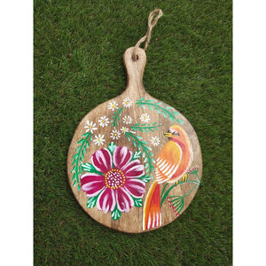 เขียงไม้มะม่วงทำมือพร้อมแผ่นไม้ออกแบบเคลือบสีฟ้าและขาว - Product Image 2