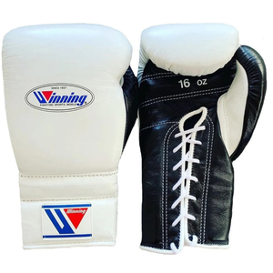 Gants de boxe à lacets Winning, blanc et noir, cuir véritable, professionnels, pour entraînement et sparring, 8oz 10oz 12oz 14oz 16oz - Product Image 1