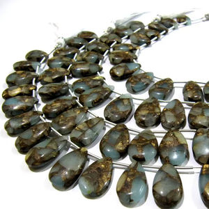 Oyster Grey Turquoise 8 pouces Long brin 10x16 à 12x20mm forme de poire lisse perles de taille unie perles ombrées de couleur bleue - Product Image 1