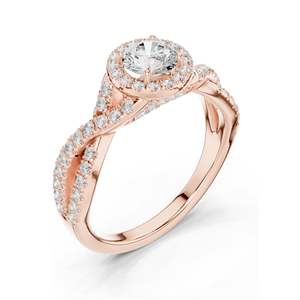Bague de fiançailles halo avec diamant de laboratoire rond taille brillant de 0,19 carat, clarté VVS-VS EF, or 18 carats, 14 carats, 10 carats et argent 925, rose - Product Image 2