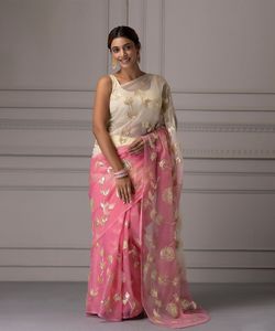 Diseñador Gotta Patti Silk Organza Saree con trabajo de tono acolchado y seda satinada Blusa sin costuras 5,50 M Sari 0,8 m Blusa - Product Image 1