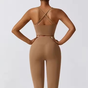 Vêtements de sport pour femmes 2 pièces Yoga ensemble sans manches grande taille taille haute Spandex/Nylon antistatique avant Logo ceinture élastique - Product Image 4