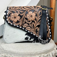 Sac à main élégant de marque sac à bandoulière unique en cuir de vachette véritable usiné à la main avec outillage floral pour les femmes