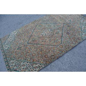 Vintage 4.1x7.4 ft Rug, Turkish Rug, <b>Brown</b> Floral <b>Wool</b> Rug - Product Image 4