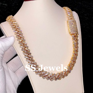 14mm <b>Real</b> VVS1 Moissanite 925 Sterling <b>Silver</b> Rhodium Plated Cuban Link Chain Hip Hop BustDown Rapper Miami <b>Necklace</b> - Product Image 1
