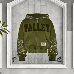 Custom 450 Gsm French Terry Sudadera con capucha con cremallera Y2K Vintage Streetwear Rhinestone 3D bordado Sun Faded apenado recortado - Product Image 3