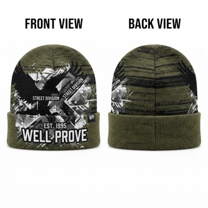 Custom Logo Digital Printing 300GSM Acrylic Beanie Cap Olive Green Melange Knit Folded Cuff <b>Warm</b> Unisex Winter <b>Hat</b> - Product Image 1