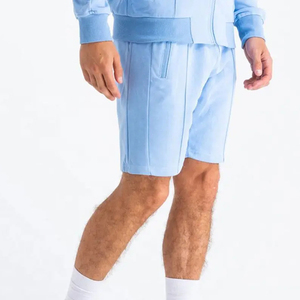 Conjunto corto de sudaderas con capucha para hombre de la más alta calidad, ropa informal de algodón de manga larga de Color azul claro, conjunto corto de sudaderas con cremallera para hombre - Product Image 3