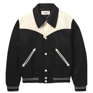 Original de haute qualité OEM Designer Outdoor Men Luxury Letterman Custom Logo Leather Patchwork Bomber Varsity Jacket - Product Image 4