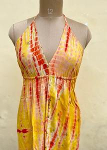 Yellow and Red Tie-Dye Silk <b>Satin</b> <b>Dress</b> Beautiful Vintage Indian <b>Wedding</b> and Summer Wear Elegant Vintage Silk <b>Dress</b> - Product Image 4