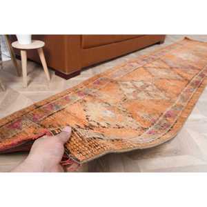 Alfombra Turca Vintage Herki de 2.5x11.2 pies (76x340 cm), con Diseño de Puntos Naranjas - Product Image 3