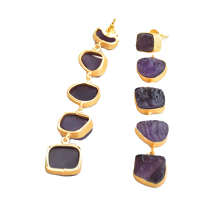 Pendientes colgantes de gota larga de amatista, joyería de moda chapada en oro, joyería hecha a mano de moda de 18K, proveedores al por mayor - Product Image 2