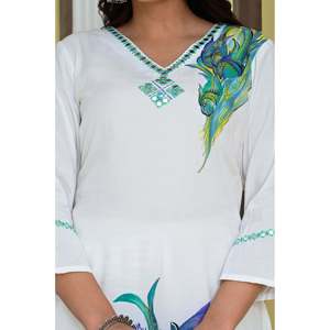 Chiffon Hand Painted Solid <b>Print</b> Kurta Top with Trousers & Dupatta (XXL/XXL) - Product Image 5