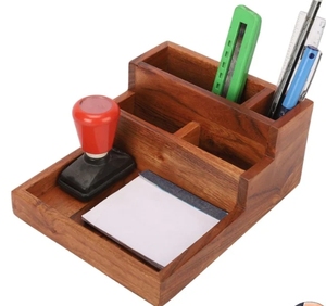 Hand-made Solid Wood Staircase Desk Organizer Wooden Desktop Pencil Cup Office Supplies Organizer Caddy Stand - Product Image 1