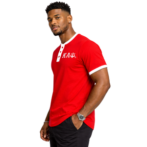 Kappa Alpha Psi <b>Red</b> Premium Henley <b>Shirt</b> True To Size Soft Cotton Blend Button Placket Embroidered Greek Letter Crest - Product Image 3
