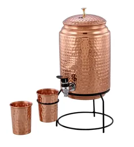 Trendy Ayurveda Health Benefits Drinking Water Dispenser Copper Metal Water Container Dispenser For Kitchenware Accessories