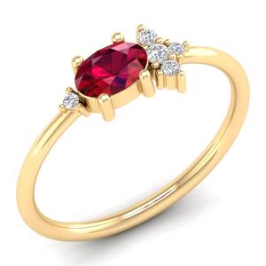 แหวนหมั้นเพชรพลอยรูปไข่ 0.5 กะรัต ประดับด้วยพลอยทับทิมและมอยส์ซาไนต์ ดีไซน์หรูหราจาก REYES ทำจากทองคำแท้ 14K - Product Image 2