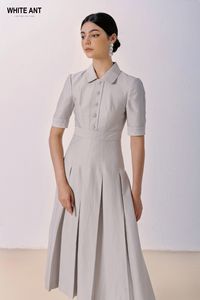 Vestidos casuales de alta calidad Vestidos de mujer Botones delanteros ORION BOX PLEAT DRESS 79% Rayon 17% nylon 4% Poly Vietnam Mayorista - Product Image 6