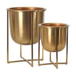 Jardinière en métal doré élégante pour l'intérieur et l'extérieur, décoration d'intérieur de luxe, style côtier moderne classique, aspect antique pour l'intérieur - Product Image 6