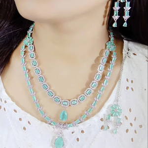 Collier double couche fantaisie avec boucles d'oreilles AD ensemble de bijoux indiens Collection de bijoux 2025 produit en vrac fait main - Product Image 1